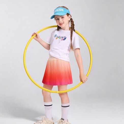 الفتيات التدرج الطباعة skorts مع شورتات مدمجة | تنورة متزلجة قابلة للتعديل عالية الخصر للمدرسة واللعب | سن 5-12 سنة in Kuwait