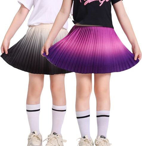 Girls' Gradient Print Skorts with Built-in Shorts | High Waisted Adjustable Skater Skirt for School & Play | Age 5-12 Years in Saudi Arabia
