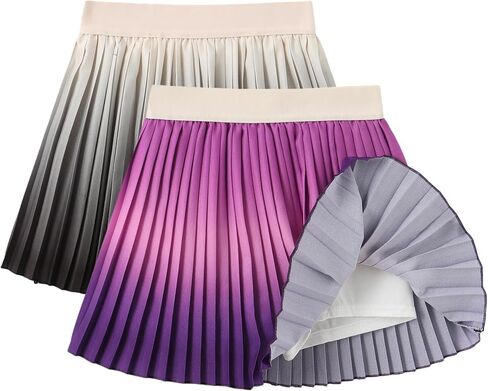 Girls' Gradient Print Skorts with Built-in Shorts | High Waisted Adjustable Skater Skirt for School & Play | Age 5-12 Years in Saudi Arabia