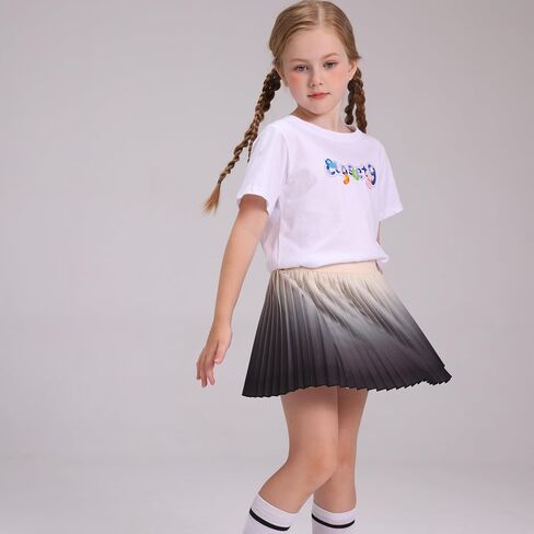 Girls' Gradient Print Skorts with Built-in Shorts | High Waisted Adjustable Skater Skirt for School & Play | Age 5-12 Years in Saudi Arabia