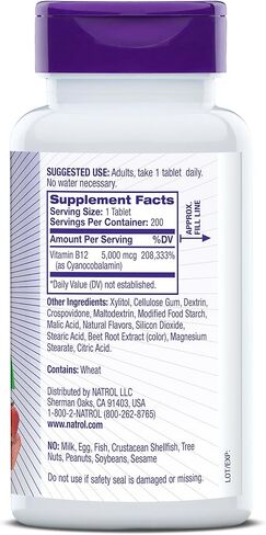 Natrol Vitamin B12 Fast Dissolve Tablets, Promotes Energy, Supports a Healthy Nervous System, Maximum Strength, Strawberry Flavor, 5,000mcg, 100 Count in Saudi Arabia