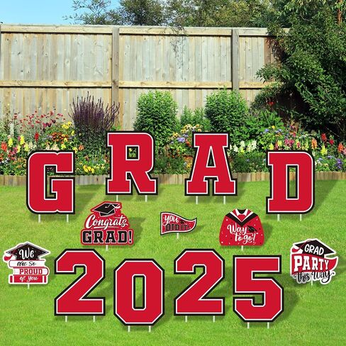 Red Themed Graduation Decorations 2025 - Graduation Yard Signs Class of 2025,Congratulate Graduation yard signs - Graduation Party Supplies for High School & Graduation Party Decorations in Saudi Arabia