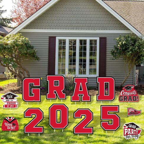 Red Themed Graduation Decorations 2025 - Graduation Yard Signs Class of 2025,Congratulate Graduation yard signs - Graduation Party Supplies for High School & Graduation Party Decorations in Saudi Arabia