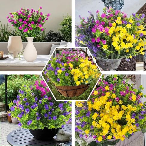 Artificial Flowers 20 Bundles Outdoors Faux Plants UV Resistant Fake Flowers Faux Bushes Plastic Artificial Flowers Fake Outdoor Plants for Home Garden Decor in Saudi Arabia