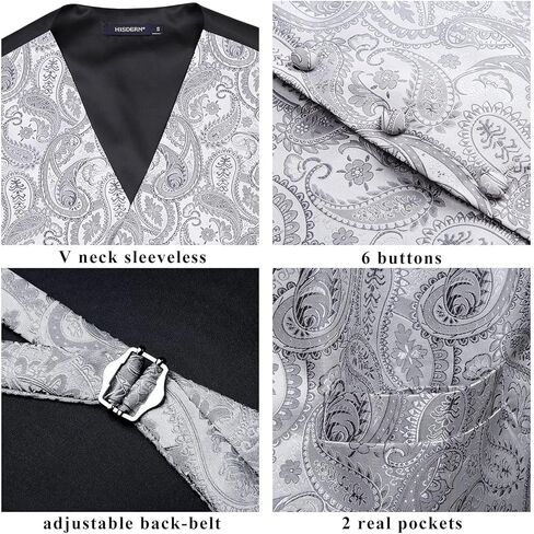 Enlision Mens Vest Tie Set Paisley Vest and Necktie Pocket Square 3pc Formal Dress Waistcoat for Suit or Tuxedo in Kuwait