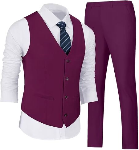 Wehilion Men's Suits 2 Pieces, Vest Pants Set for Men, V-Neck Slim Fit Casual Suit Waistcoat in Saudi Arabia
