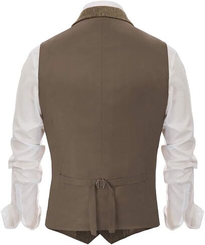 PJ PAUL JONES Mens Western Herringbone Suit Vest Tweed Wool Blend Slim Fit Waistcoat in Saudi Arabia