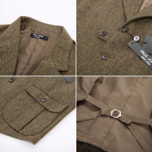 PJ PAUL JONES Mens Western Herringbone Suit Vest Tweed Wool Blend Slim Fit Waistcoat in Saudi Arabia