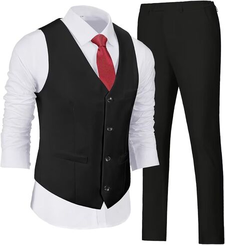 Wehilion Men's Suits 2 Pieces, Vest Pants Set for Men, V-Neck Slim Fit Casual Suit Waistcoat in Saudi Arabia