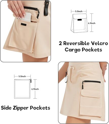 Women's High Waisted Hiking Cargo Skort with Zipper Pockets - Quick Dry Golf & Workout Skirt in Kuwait