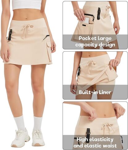 Women's High Waisted Hiking Cargo Skort with Zipper Pockets - Quick Dry Golf & Workout Skirt in Kuwait