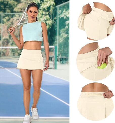 VIPONES Women Tennis Skirt Golf Skorts Athletic Mid-Rise with Pockets Inner Shorts Sport Workout Pleated Pickleball in Saudi Arabia