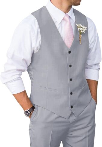 Mens Suit 2 Piece Slim Fit Suit for Men Vest Pants Suit Set for Wedding Groom Formal Business in Kuwait