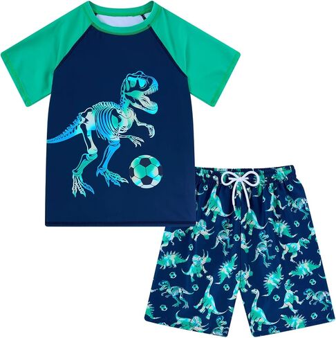 Boys Short Sleeve Rash Guard Swimsuit Set with Swim Trunks for 4-12 Years in Kuwait