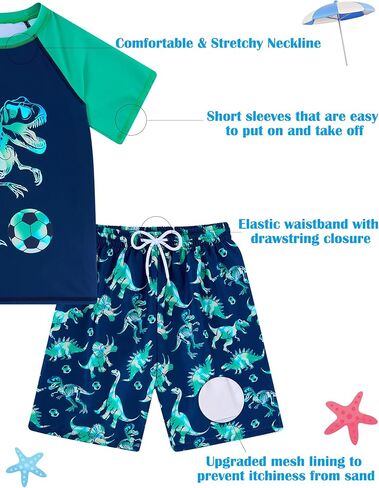Boys Short Sleeve Rash Guard Swimsuit Set with Swim Trunks for 4-12 Years in Kuwait