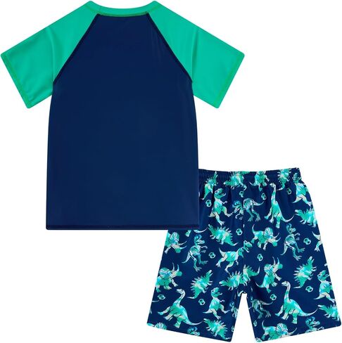 Boys Short Sleeve Rash Guard Swimsuit Set with Swim Trunks for 4-12 Years in Kuwait