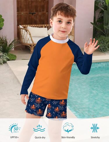 Boys Long Sleeve Rash Guard Swimsuit Kids 2-Pieces Bathing Suits Set in Saudi Arabia