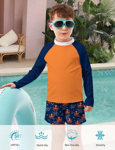 Boys Long Sleeve Rash Guard Swimsuit Kids 2-Pieces Bathing Suits Set in Saudi Arabia