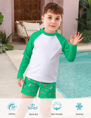 Boys Long Sleeve Rash Guard Swimsuit Kids 2-Pieces Bathing Suits Set in Saudi Arabia