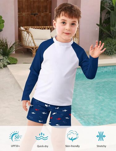 Boys Long Sleeve Rash Guard Swimsuit Kids 2-Pieces Bathing Suits Set in Saudi Arabia