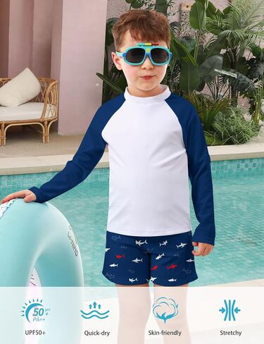 Boys Long Sleeve Rash Guard Swimsuit Kids 2-Pieces Bathing Suits Set in Saudi Arabia
