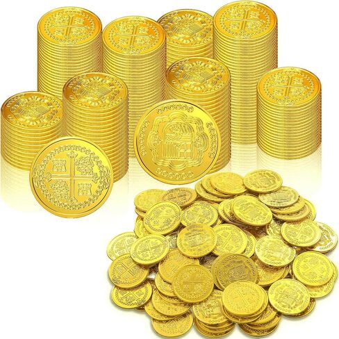 DINGION 100 PCS COLIS PLASTION GOLD COINS COINS PIRATE TOY TOOKENS TREASITE CONINS CONS CONSLAY HOWRATIONS DOPBLOONS الإسبانية لألعاب الطاولة. in Kuwait
