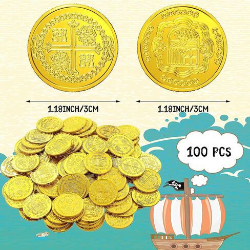DINGION 100 PCS COLIS PLASTION GOLD COINS COINS PIRATE TOY TOOKENS TREASITE CONINS CONS CONSLAY HOWRATIONS DOPBLOONS الإسبانية لألعاب الطاولة. in Kuwait