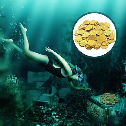 DINGION 100 PCS COLIS PLASTION GOLD COINS COINS PIRATE TOY TOOKENS TREASITE CONINS CONS CONSLAY HOWRATIONS DOPBLOONS الإسبانية لألعاب الطاولة. in Kuwait
