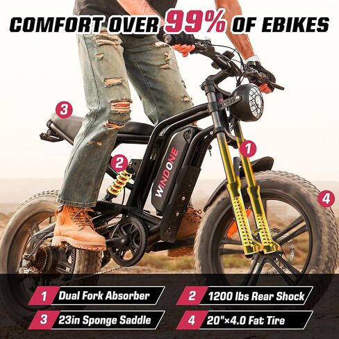 E2/K20 Electric Bike for Adults, 48V 13Ah/15Ah Battery, Up to 28 MPH & 46.6/60 Miles (PAS), 750/1000W Peak Ebike with All-Terrain 20"/26'' Fat Tires, UL Certified, Moped E-Bike in Saudi Arabia