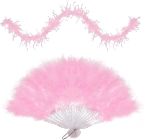 Mardi Gras Feather Boa مع Fan Feather Boa for Women for Mardi Gras Firms Plass Retro Dancing حفل زفاف in Kuwait
