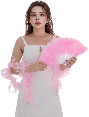 Mardi Gras Feather Boa مع Fan Feather Boa for Women for Mardi Gras Firms Plass Retro Dancing حفل زفاف in Kuwait