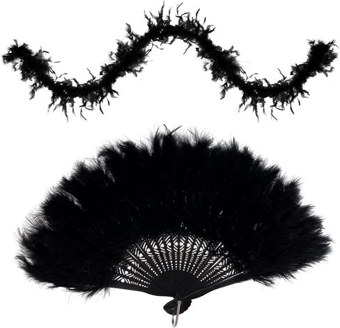 Mardi Gras Feather Boa مع Fan Feather Boa for Women for Mardi Gras Firms Plass Retro Dancing حفل زفاف in Kuwait