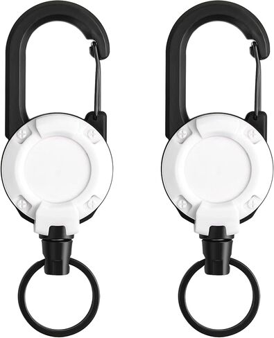 Heavy Duty Retractable Keychain,Multitool Carabiner Badge Holder,Tactical ID Badge Reel with 23.6" Steel Retractable Cord for Men and Women（Black and White Combo） in Saudi Arabia