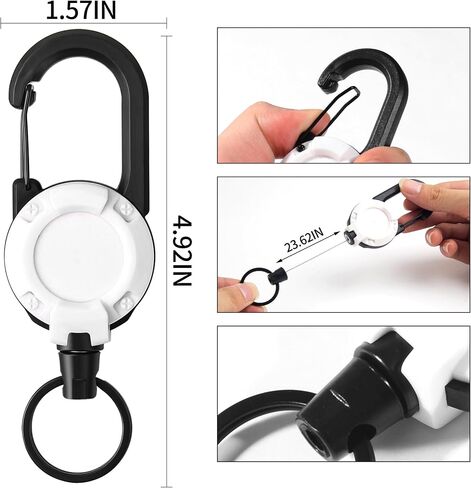 Heavy Duty Retractable Keychain,Multitool Carabiner Badge Holder,Tactical ID Badge Reel with 23.6" Steel Retractable Cord for Men and Women（Black and White Combo） in Saudi Arabia
