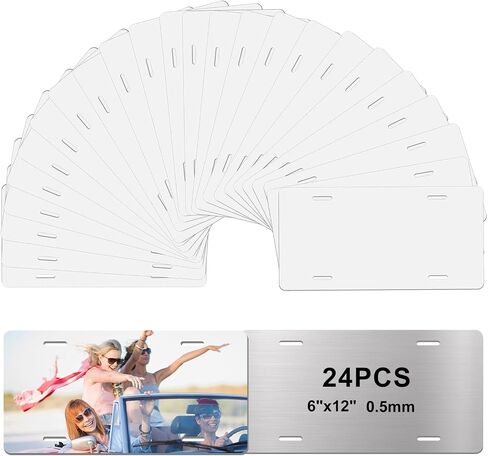 24Pack Sublimation License Plate Blanks, Blank Aluminum License Plate for Front/Rear Car Tags, Thermal Transfer, DIY Custom Picture Design（White） in Kuwait
