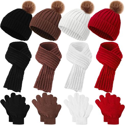 Liitrsh 4 Sets Kids Winter Hat Gloves Scarf Set Girls Boys Knit Hat Long Scarf Snow Gloves Outdoor for Toddler in Saudi Arabia