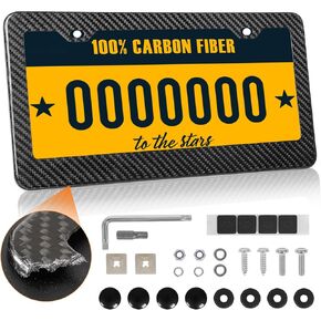 Real Carbon Fiber License Plate Frame, 100% Pure Carbon Fiber Frame, Black License Plate Holder Cover, Universal Car Tag Frame for Men/Women Gift - 1 Pack 4 Hole