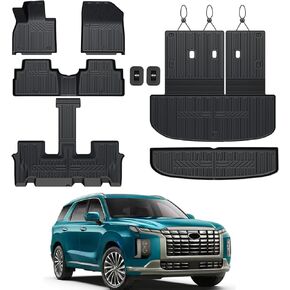 لـ Hyundai Palisade 2020-2024 2025 حصيرة حصيرة أرضية مع حصيرة مسند الظهر وحصيرة أسفل الجذع ، جميع حصيرة TPE Cargo Liner Trunk for Palisade Calligraphy Car Mat 7/8 مقعد