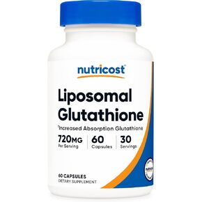 ملحق غلوتاثيون شحمي Nutricost 60 كبسولة ، 720 ملغ لكل وجبة - نباتي ، خالي من الكائنات المعدلة وراثيًا ، 30 حصصًا