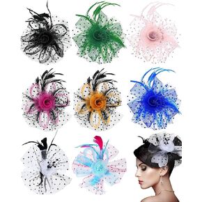 Patelai 8 Pieces Fascinators Hats for Tea Party Women Girls Flower Feathers Mesh Hat for Cocktail Party Church Wedding