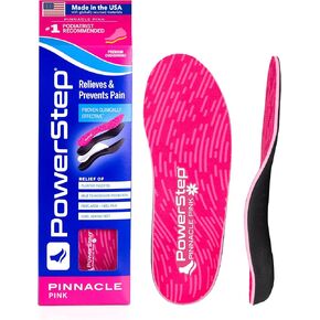 POWERSTEP PINNACLE PINK FORTOTICS للنساء- دعم الدعم القوس لإغاثة التهاب اللفافة الأخمصية- المصنوعة في الولايات المتحدة الأمريكية- الحد الأقصى لدعم القوس الوسطي ، كوب الكعب العميق للضغط (W 8-8.5 ، M 6-6.5)