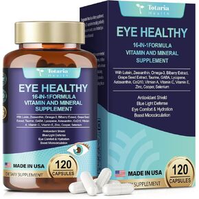 Eye Vitamins Lutein and Zeaxanthin for Adults, AREDS 2 Eye Vitamin and Mineral, Omega-3, Bilberry Extract - Carotenoid Blend, Support Eye Health, Strain, Comfort & Hydration (120 Capsules)