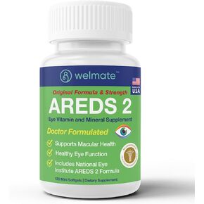 WELMATE - AREDS 2 (60 Servings) - Eye Vitamin and Mineral Supplement - Vitamin C, Zinc, Lutein, Zeaxanthin - Macular Health - Doctor Formulated & Tested - Eye Care - Gluten Free - 120 Mini Softgels
