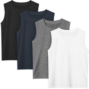 Poroka Cooraby 4 Pack Boys Dry-Fit Active Athletic Performance Tank Top Sleeveless Workout Training Shirts