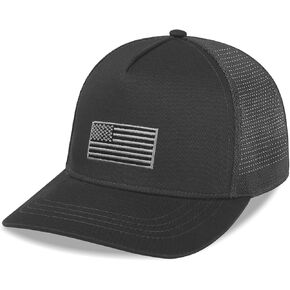Boys American Flag Trucker Hat - Adjustable Snapback Baseball Cap for Kids - Breathable Mesh Back (3-14 Years)