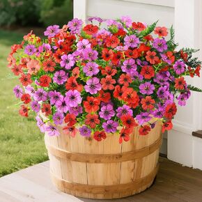 Homsunny Artificial Fake Flowers Plants Outdoors Spring Decor, Faux Flowers Silk Daisy Eucalyptus Plants UV Resisitant for Outside Planter Pot Front Porch Garden Patio Decoration(12 Bundles)