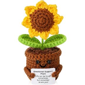 Crochet Sunflower Artificial Flowers for Decorations Funny Positive Gifts for Women Emotional Support Plush Plant for Home Office Desk Car Decor