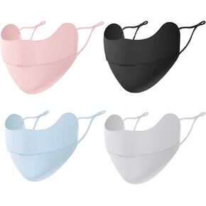 UV Protection Face Mask UPF 50+ Blocks 98% UVA/UVB,Ice Silk Sun Shield with Adjustable Ear Loops, Reusable Washable Breathable Cover for Women and Men, 4 Pack (Pink, Black, Gray，Blue)