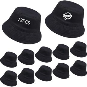 12 PCS Unisex Plain Double Sided Wearable Black Bucket Hat Pack Bulk Bucket Hats Blank Crafting Caps DIY Logo Summer Hats for Women for Men Sun Hat Hand Draw Print Heat Transfer
