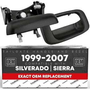 Tailgate Handle Assembly & Bezel - Compatible with 999-2007 Chevrolet Silverado 1500, 2500, 3500; 1999-07 GMC Sierra 1500, 2500, 3500 (Classic, HD, HD Classic) - Smooth Black - OEM 15228539, 15997911